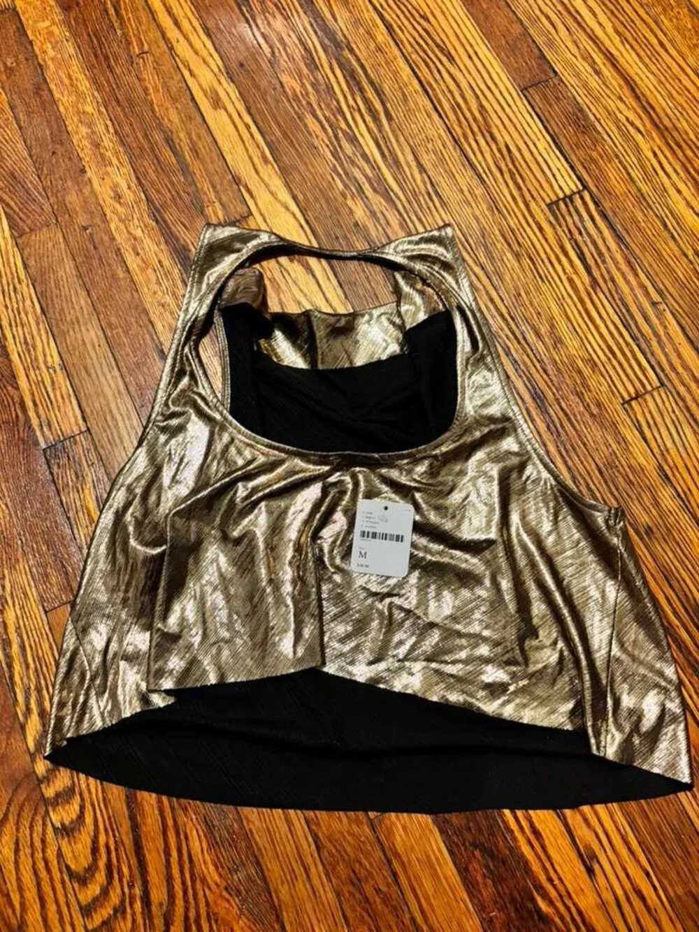 Free People Metallic Gold Cowl Neck Tank Strappy Crop Top Size M (H)